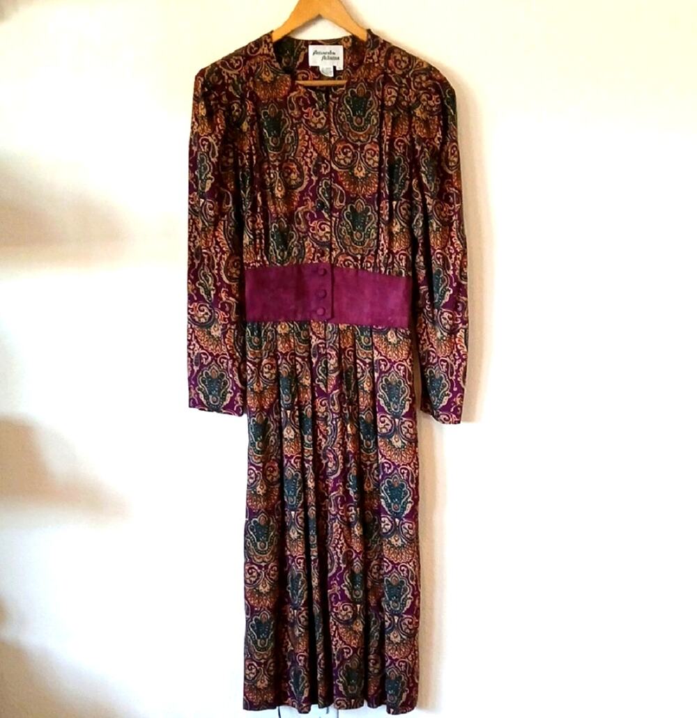 Vintage Amanda Adams Purple Paisley Print Dress With Pockets
